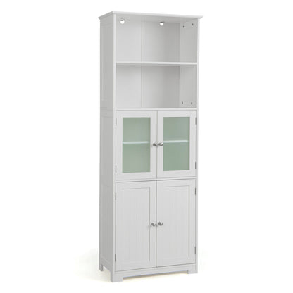 6-Tier Freestanding Bathroom Cabinet with 2 Open Compartments and Adjustable Shelves, White Floor Cabinets at Gallery Canada