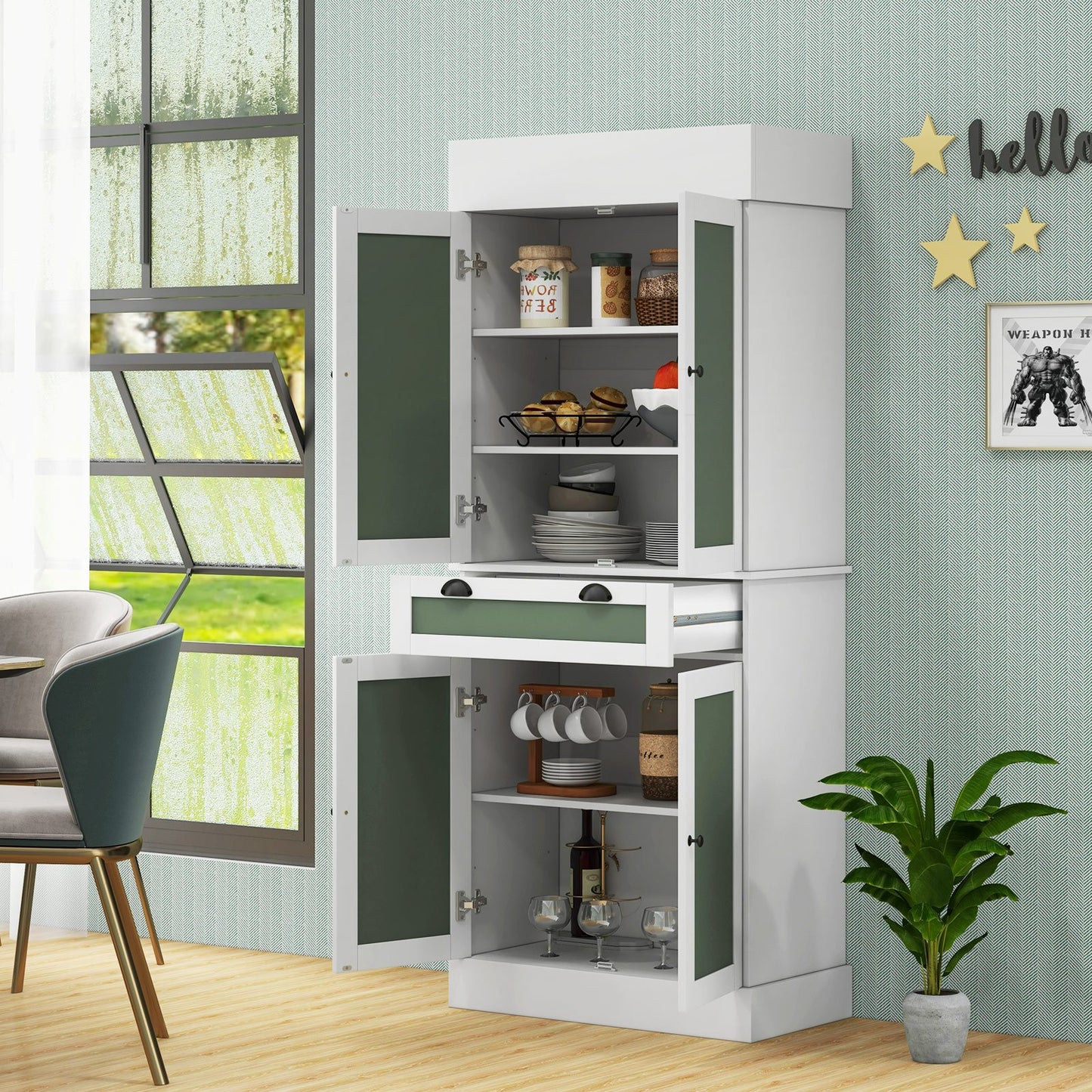 Kitchen Pantry Cabinet with 2-Door Sideboards and Adjustable Shelves, White - Gallery Canada