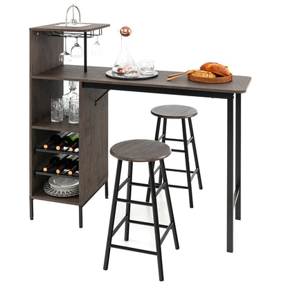 3 Piece Bar Table And Chairs Set, 6-Bottle Wine Rack, Brown Dining Room Sets at Gallery Canada