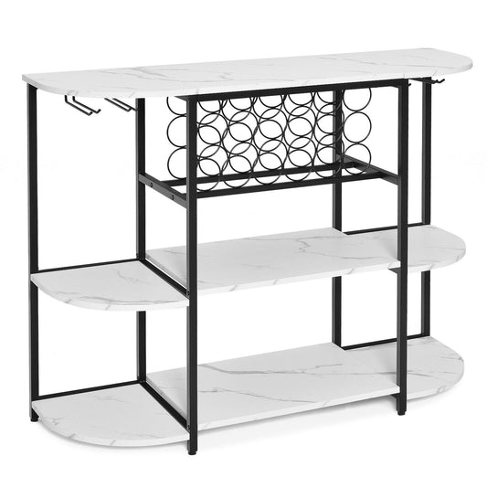 47 Inches Wine Rack Table with Glass Holder and Storage Shelves, White - Gallery Canada