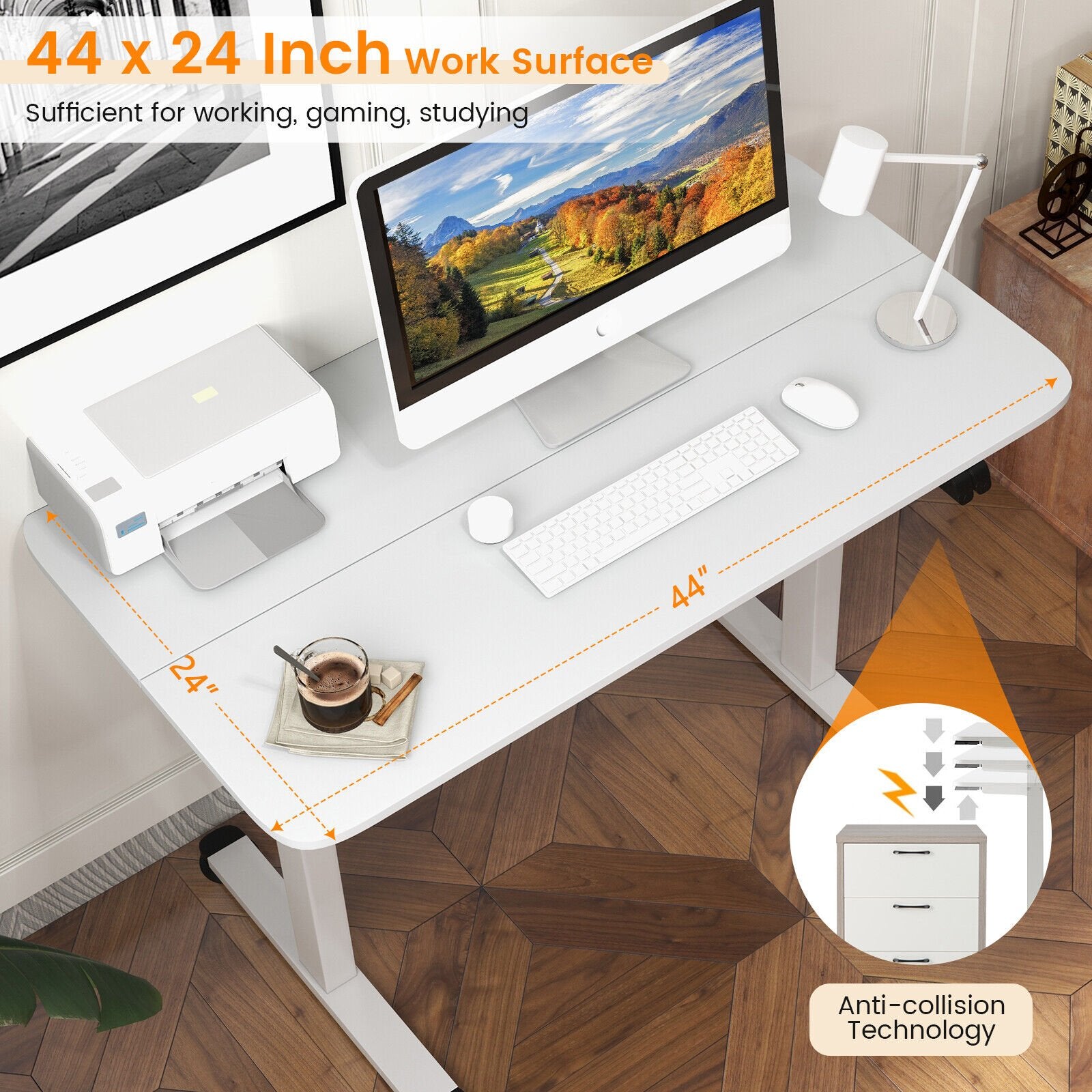 Electric Standing Desk Adjustable Stand up Computer Desk Anti-collision, White - Gallery Canada