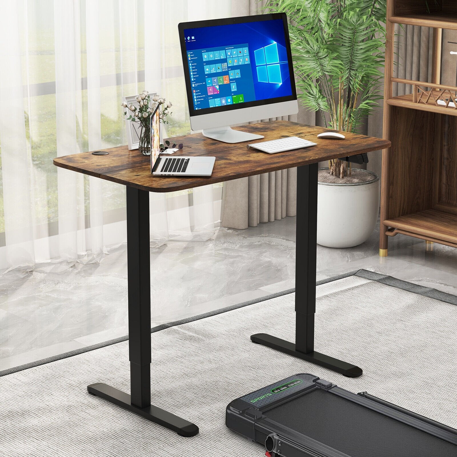 Electric Standing Desk Adjustable Stand up Computer Desk Anti-collision, Rustic Brown - Gallery Canada