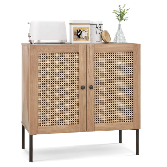 Kitchen Sideboard with 2 Rattan Doors and Adjustable Shelf, Oak at Gallery Canada