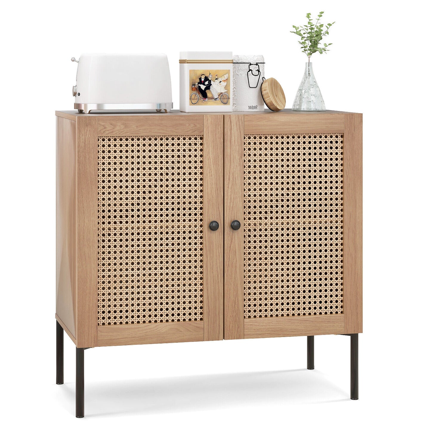 Kitchen Sideboard, 2 Rattan Doors, Adjustable Shelf, Oak Sideboards Cabinets & Buffets Oak at Gallery Canada