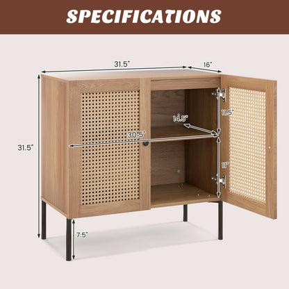 Kitchen Sideboard with 2 Rattan Doors and Adjustable Shelf, Oak - Gallery Canada