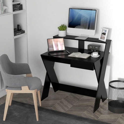 Small Computer Desk with Storage Drawer, Black