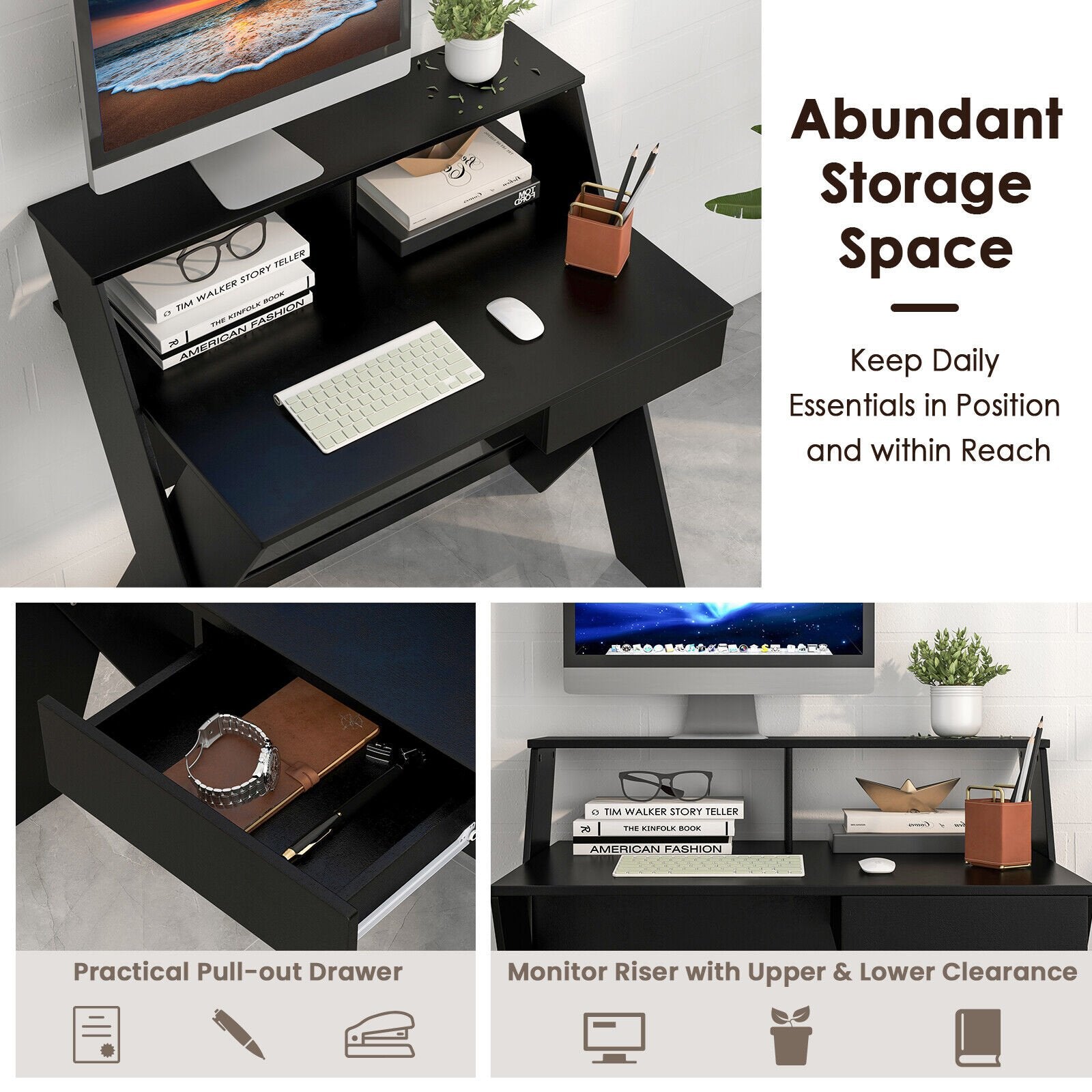 Small Computer Desk with Storage Drawer, Black - Gallery Canada