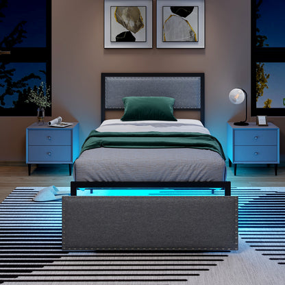 Full/Queen/Twin Size Bed Frame with LED Lights Drawer and Metal Slats-Twin Size, Gray Simple Bed Frame at Gallery Canada