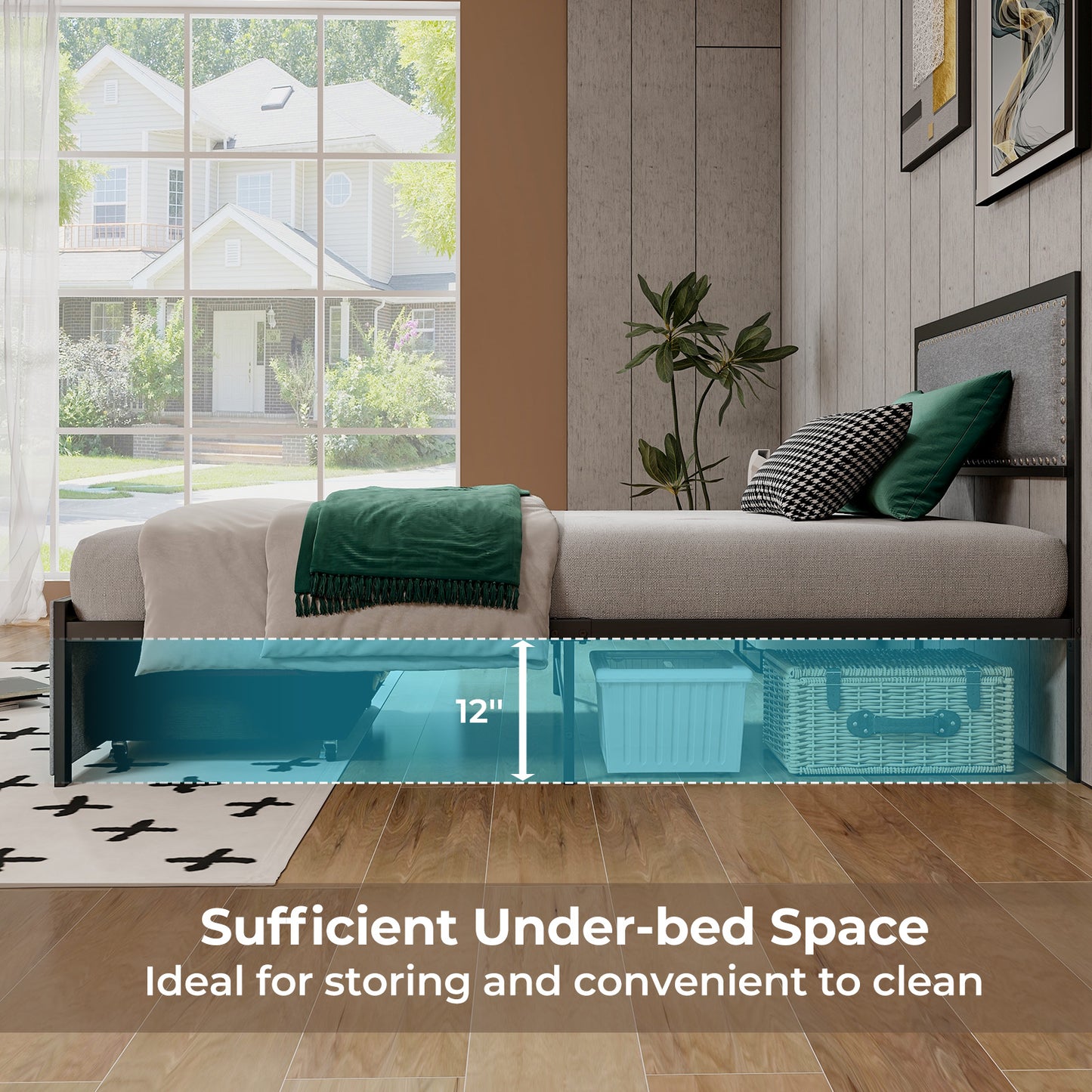 Full/Queen/Twin Size Bed Frame with LED Lights Drawer and Metal Slats-Twin Size, Gray Simple Bed Frame at Gallery Canada