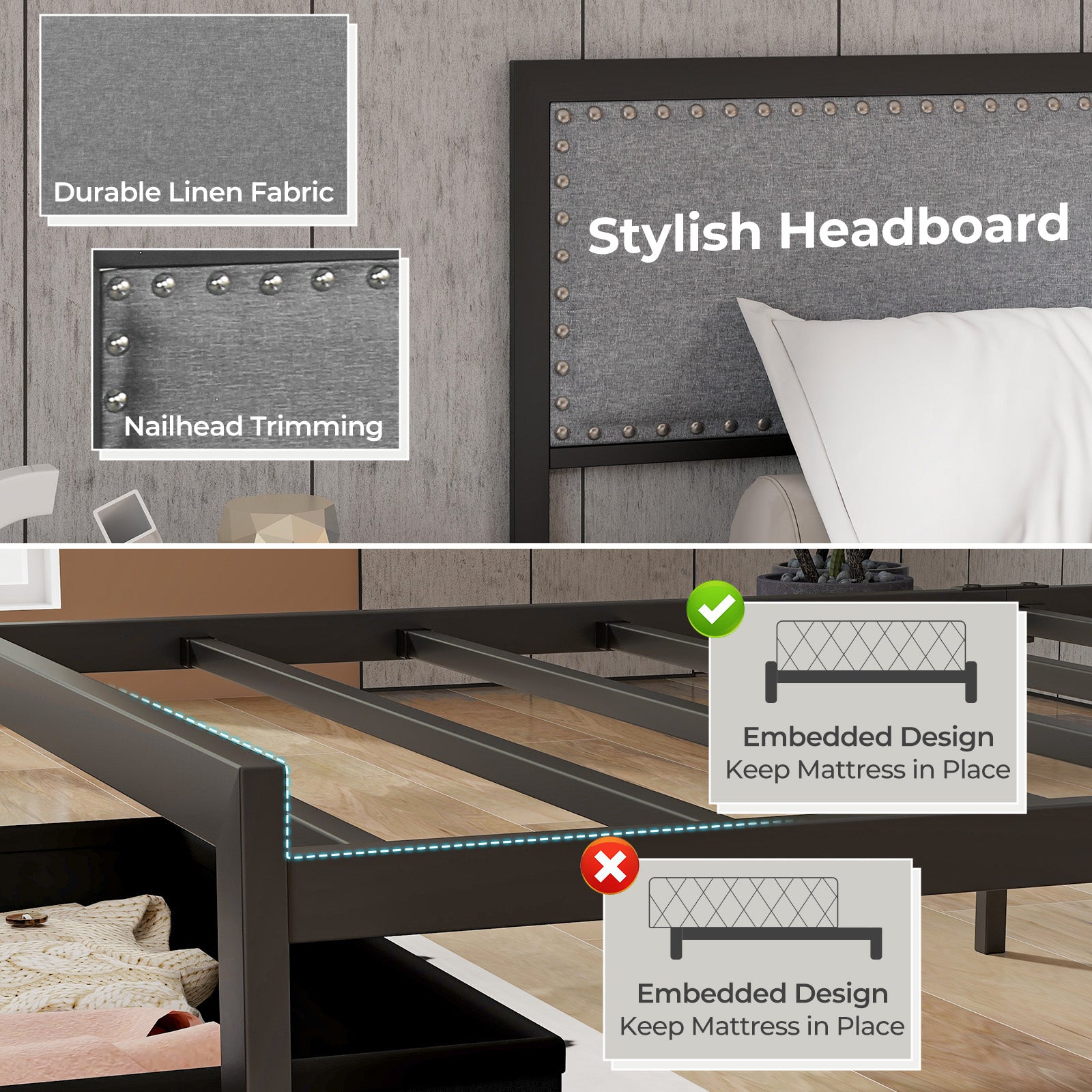 Full/Queen/Twin Size Bed Frame with LED Lights Drawer and Metal Slats-Twin Size, Gray Simple Bed Frame at Gallery Canada