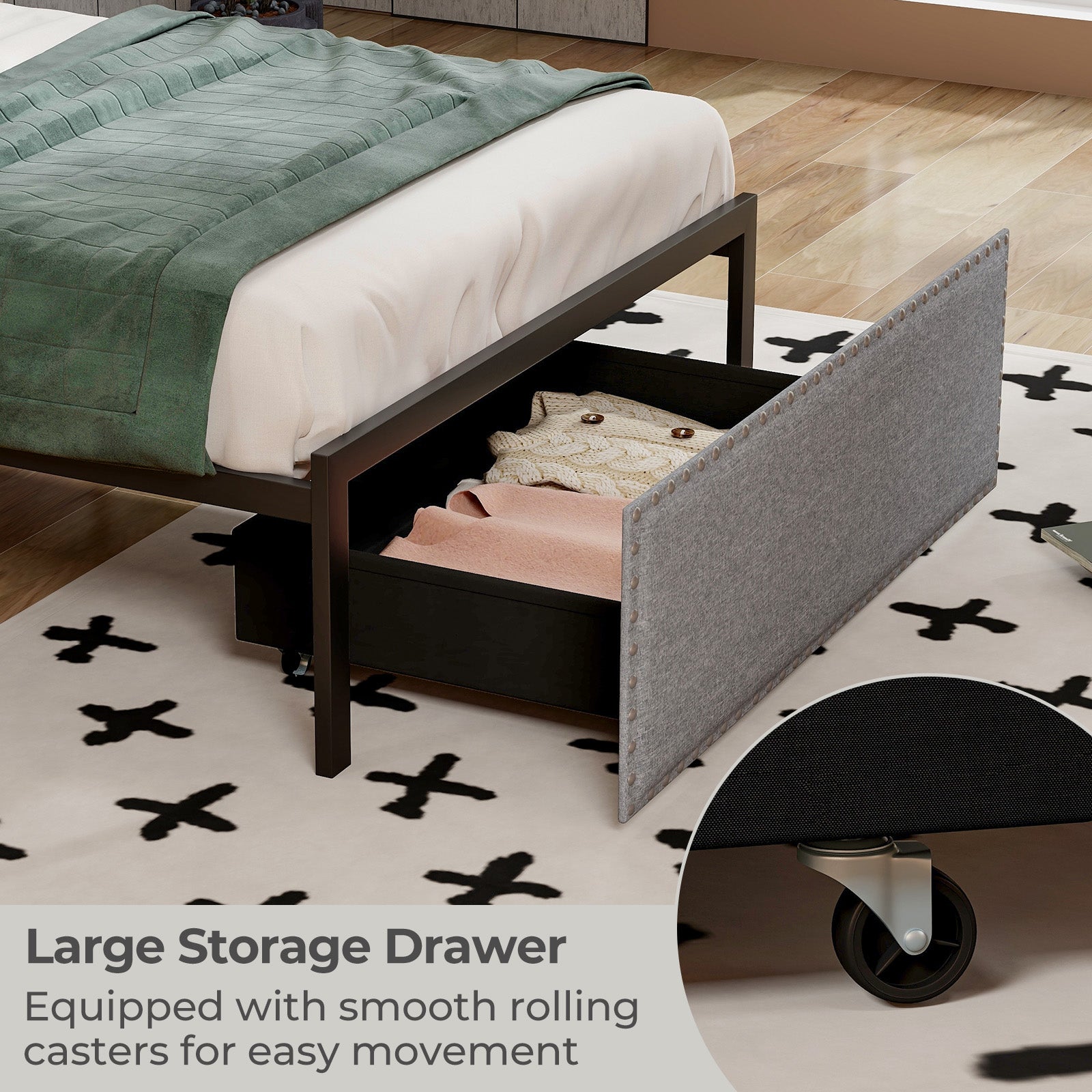 Full/Queen/Twin Size Bed Frame with LED Lights Drawer and Metal Slats-Twin Size, Gray Simple Bed Frame at Gallery Canada