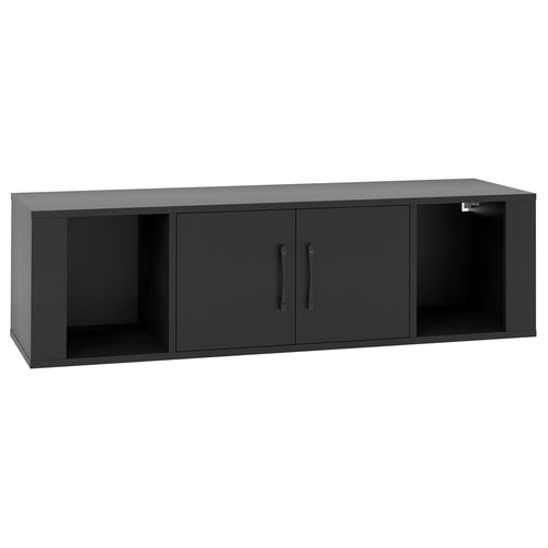 Wall Mounted Floating Desk Hutch, 2 Door Storage Shelves, Black