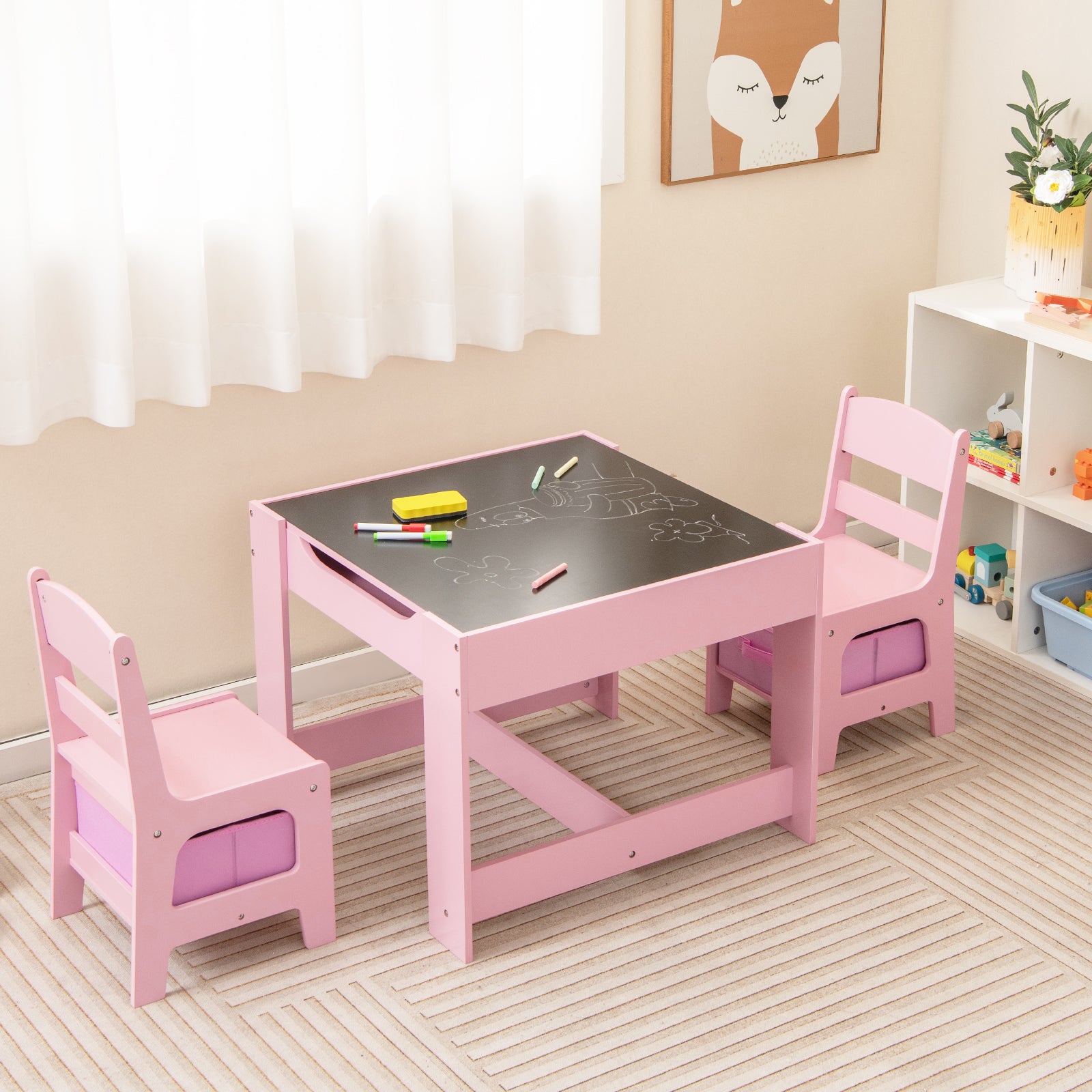 Kids Table Chairs Set With Storage Boxes Blackboard Whiteboard Drawing, Pink Kids Table & Chair Sets at Gallery Canada