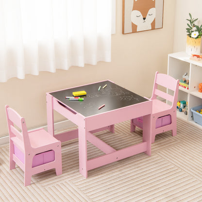 Kids Table Chairs Set With Storage Boxes Blackboard Whiteboard Drawing, Pink Kids Table & Chair Sets at Gallery Canada
