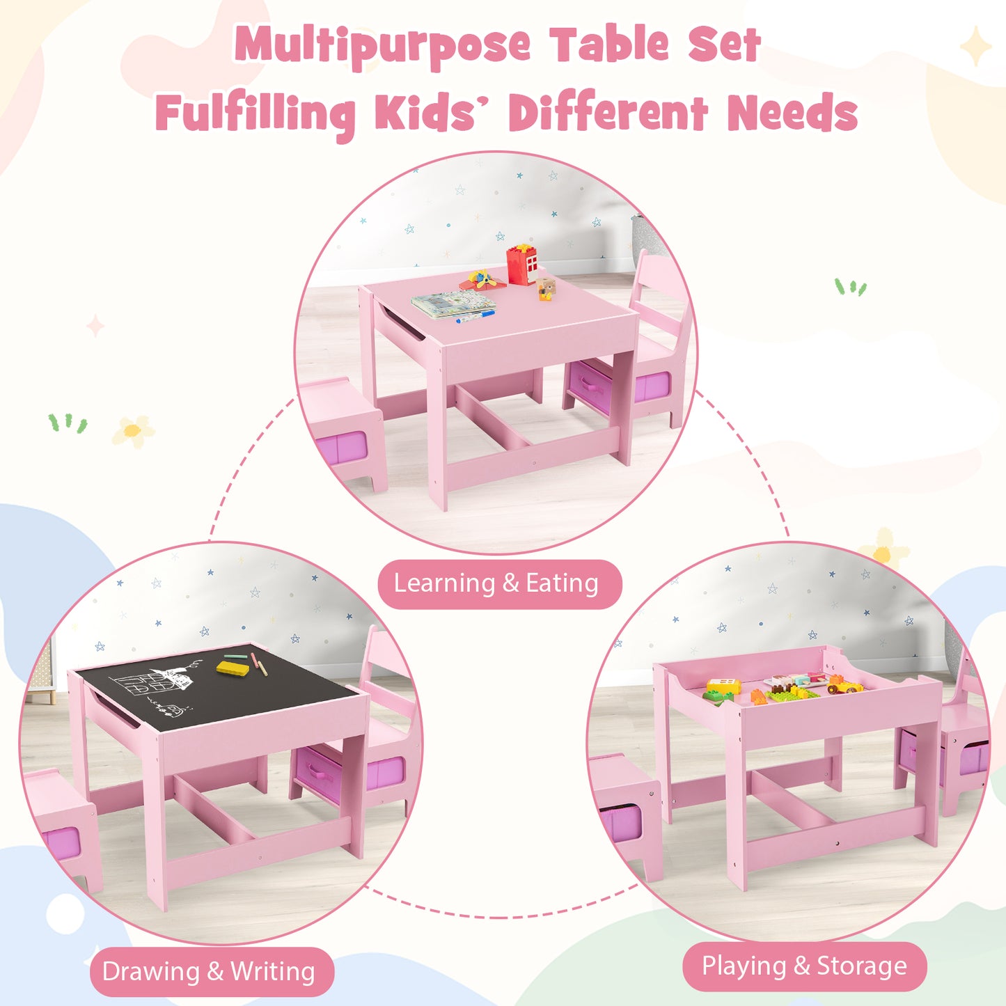 Kids Table Chairs Set With Storage Boxes Blackboard Whiteboard Drawing, Pink Kids Table & Chair Sets at Gallery Canada