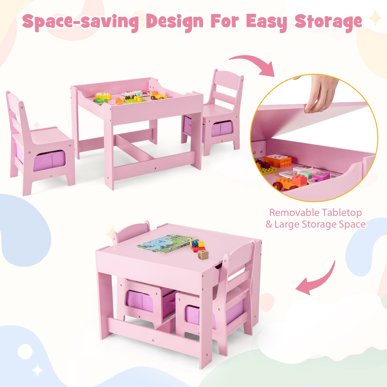 Kids Table Chairs Set With Storage Boxes Blackboard Whiteboard Drawing, Pink Kids Table & Chair Sets at Gallery Canada