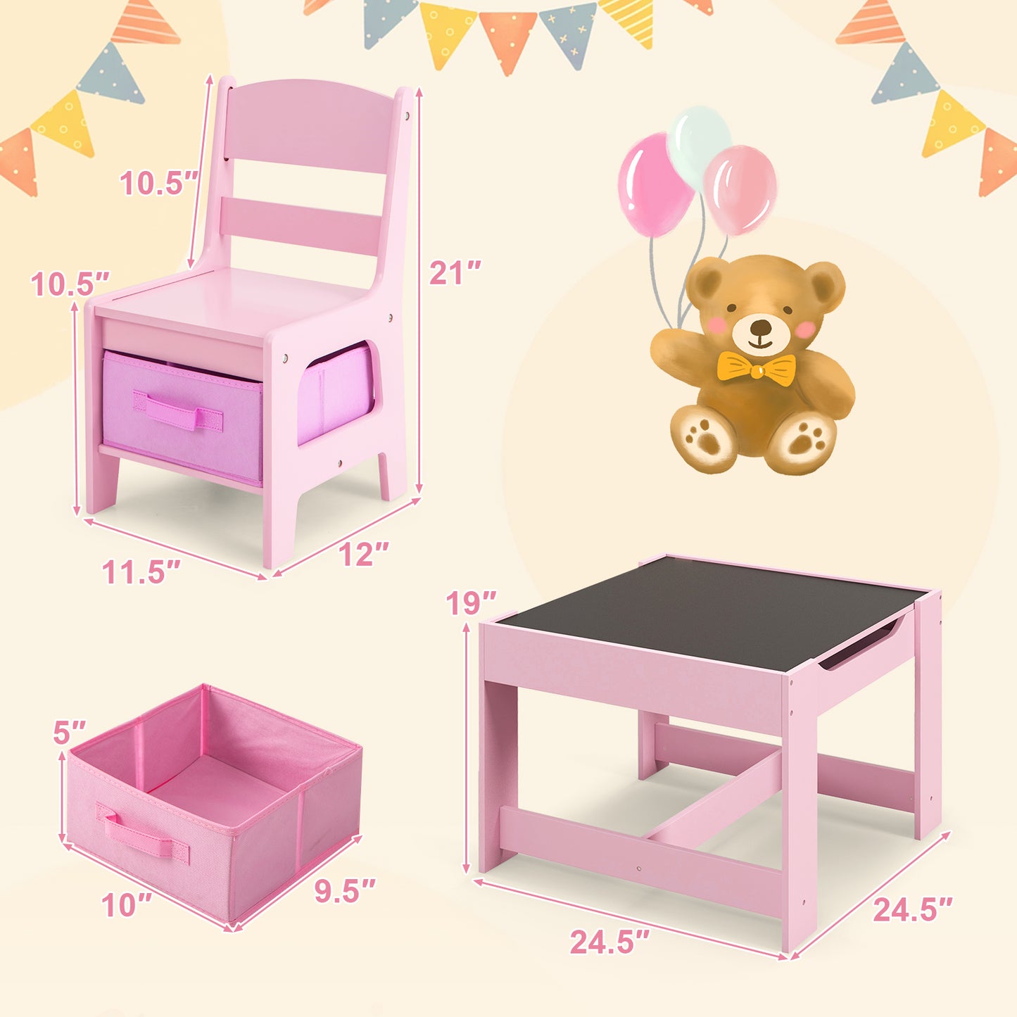 Kids Table Chairs Set With Storage Boxes Blackboard Whiteboard Drawing, Pink Kids Table & Chair Sets at Gallery Canada