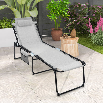 Foldable Recline Lounge Chair with Adjustable Backrest and Footrest, Gray Outdoor Chaise Lounges at Gallery Canada