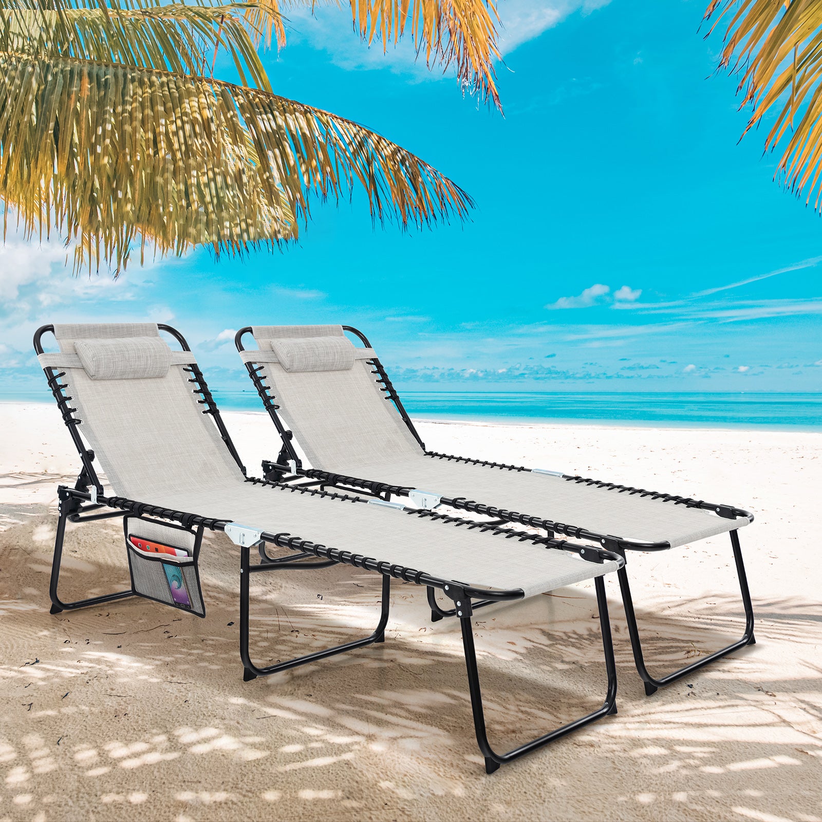 Foldable Recline Lounge Chair with Adjustable Backrest and Footrest, Gray Outdoor Chaise Lounges at Gallery Canada