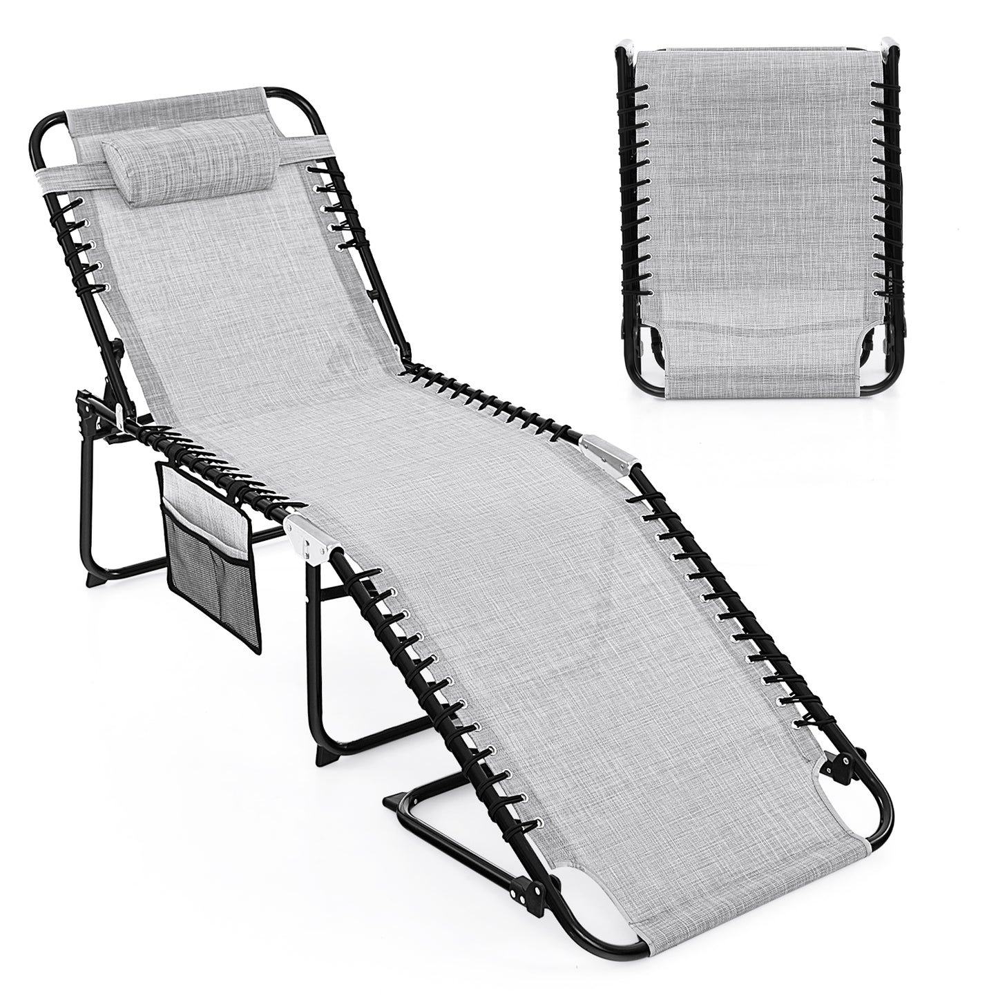 Foldable Recline Lounge Chair with Adjustable Backrest and Footrest, Gray Outdoor Chaise Lounges Gray at Gallery Canada