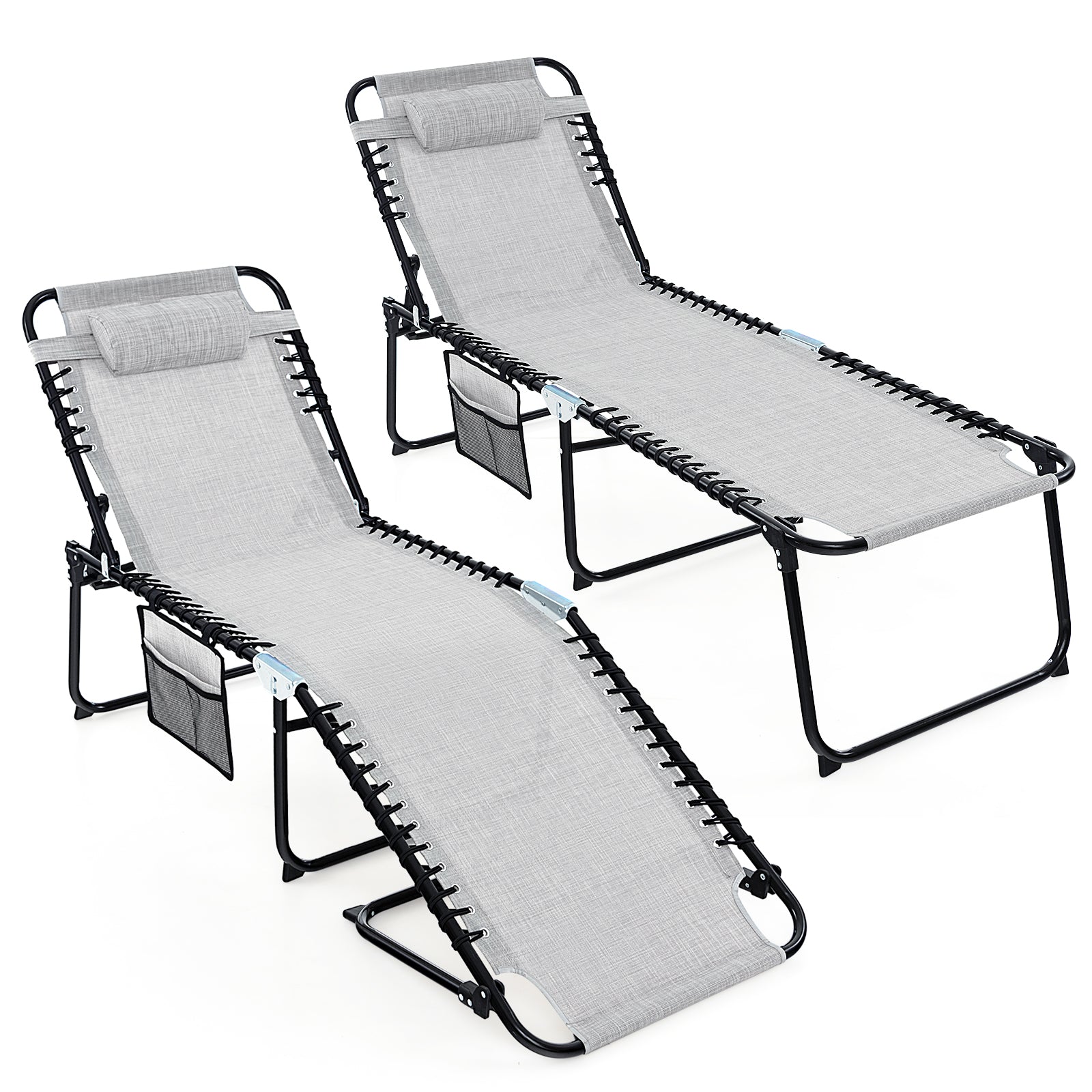 Foldable Recline Lounge Chair with Adjustable Backrest and Footrest, Gray Outdoor Chaise Lounges at Gallery Canada