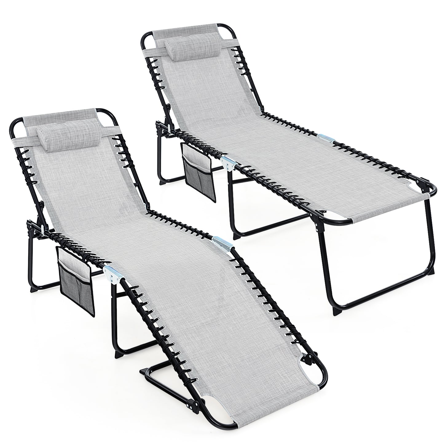 Foldable Recline Lounge Chair with Adjustable Backrest and Footrest, Gray Outdoor Chaise Lounges at Gallery Canada