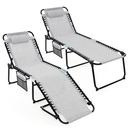 Foldable Recline Lounge Chair with Adjustable Backrest and Footrest, Gray Outdoor Chaise Lounges at Gallery Canada