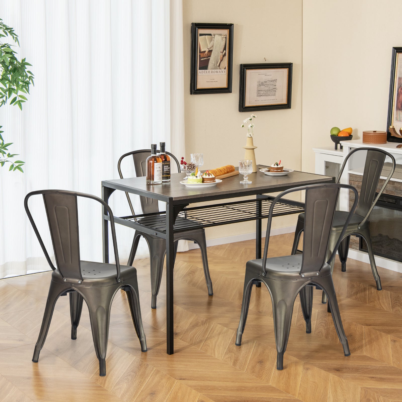 4 Pcs Modern Bar Stools with Removable Back and Rubber Feet, Dark Brown Dining Chairs at Gallery Canada