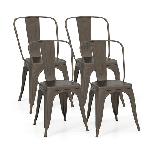 4 Pcs Modern Bar Stools with Removable Back and Rubber Feet, Dark Brown