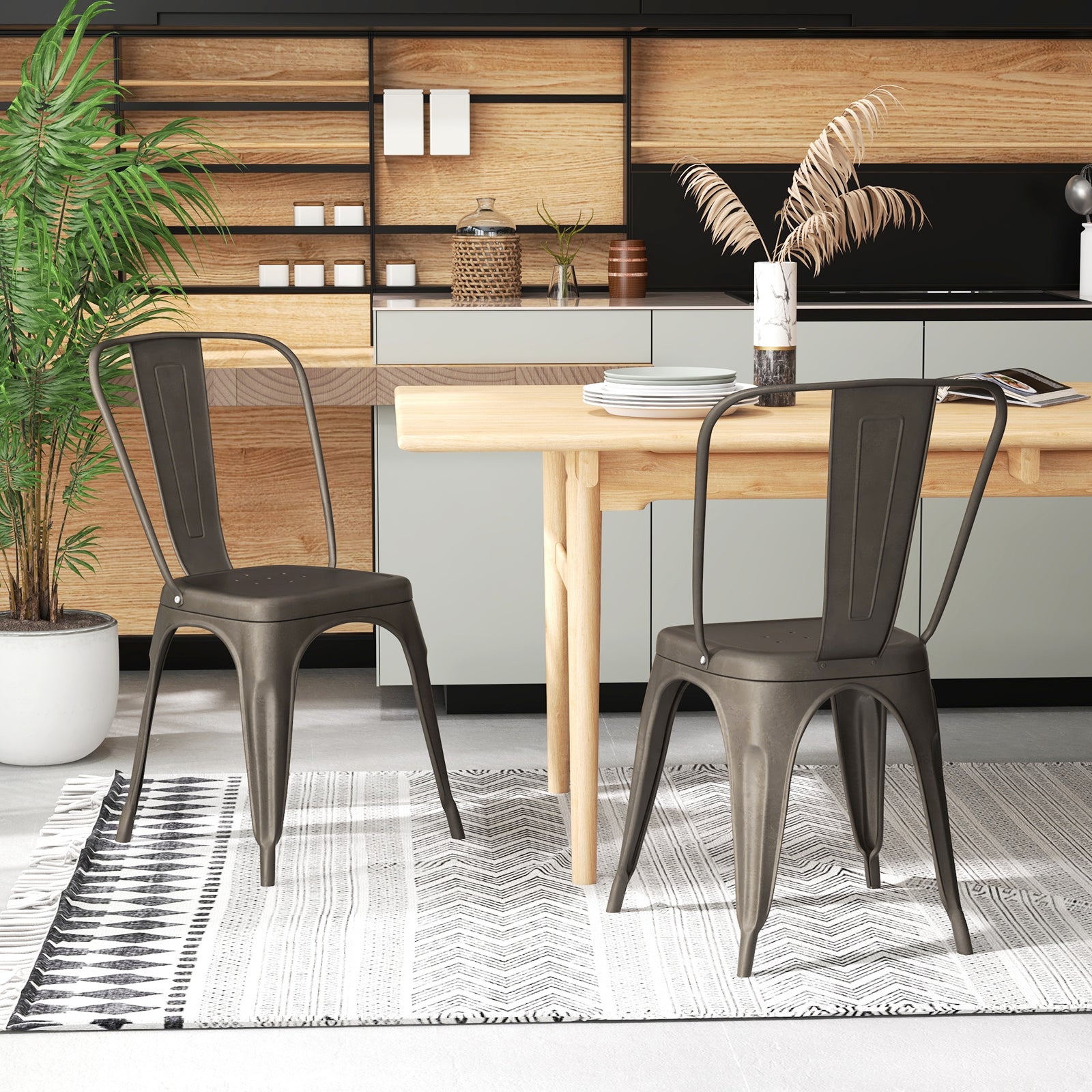 4 Pcs Modern Bar Stools with Removable Back and Rubber Feet, Dark Brown Dining Chairs at Gallery Canada