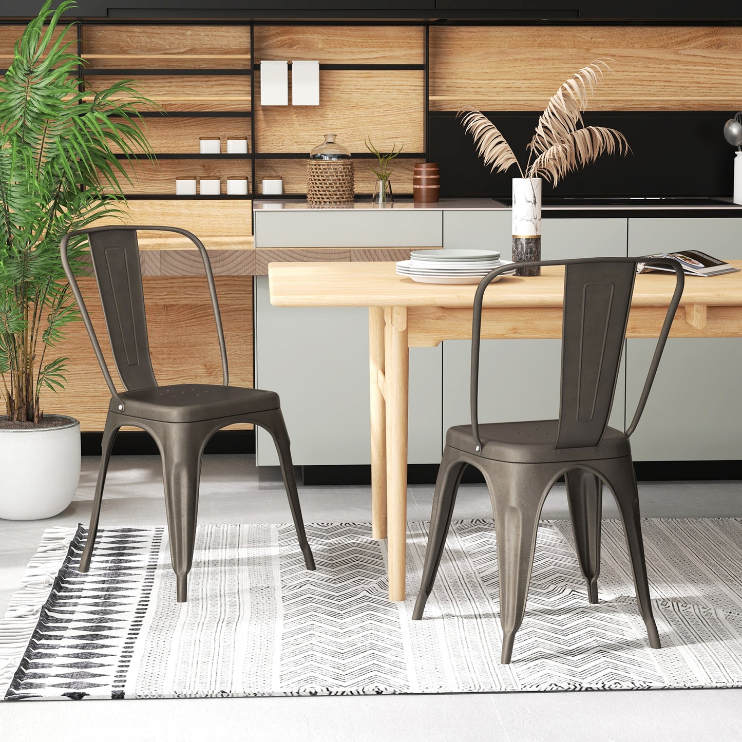 4 Pcs Modern Bar Stools with Removable Back and Rubber Feet, Dark Brown Dining Chairs at Gallery Canada