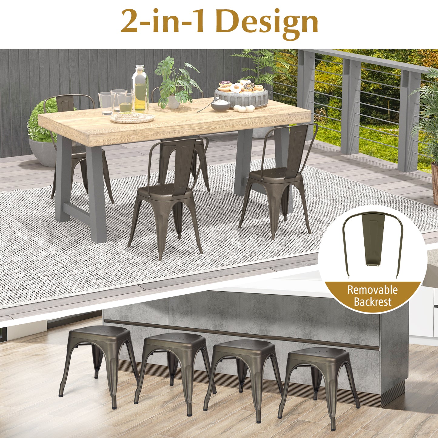 4 Pcs Modern Bar Stools with Removable Back and Rubber Feet, Dark Brown Dining Chairs at Gallery Canada