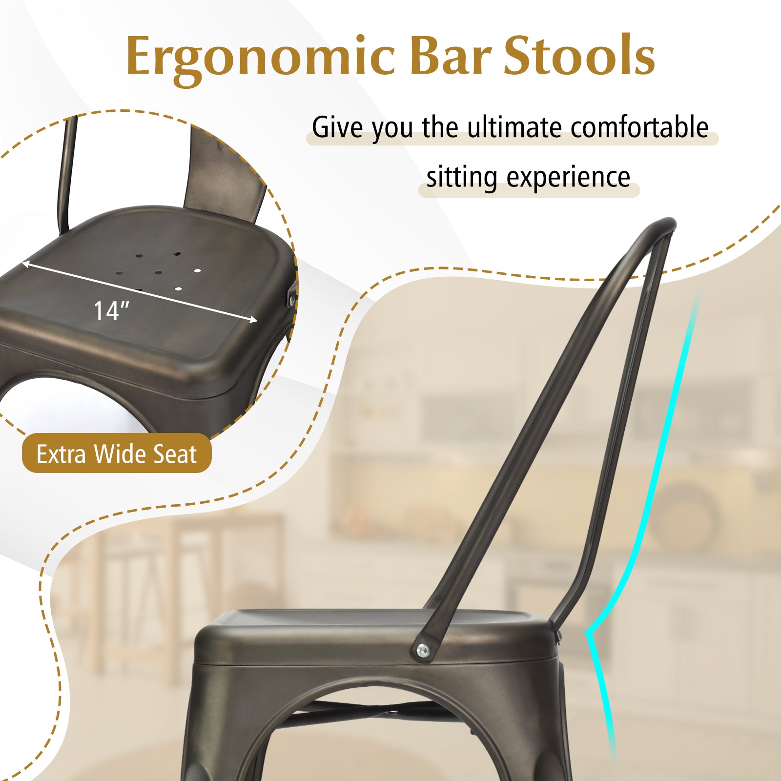 4 Pcs Modern Bar Stools with Removable Back and Rubber Feet, Dark Brown Dining Chairs at Gallery Canada