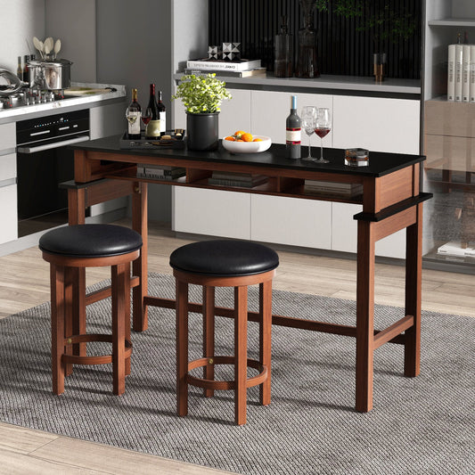 3-Piece Home Bar Set with 2 Upholstered Bar Stools  Outlets and USB Ports, Black - Gallery Canada
