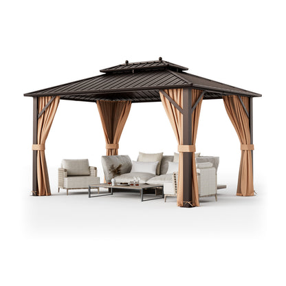 10x13ft Hardtop Gazebo, Galvanized Steel Roof, Curtains, Coffee Gazebos at Gallery Canada