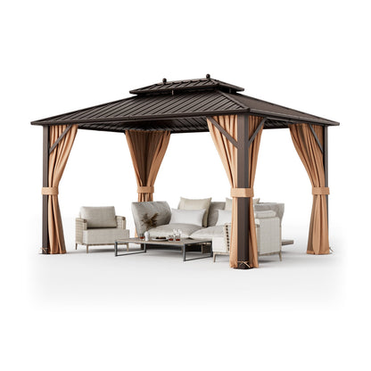 10x13ft Hardtop Gazebo, Galvanized Steel Roof, Curtains, Coffee Gazebos Coffee at Gallery Canada