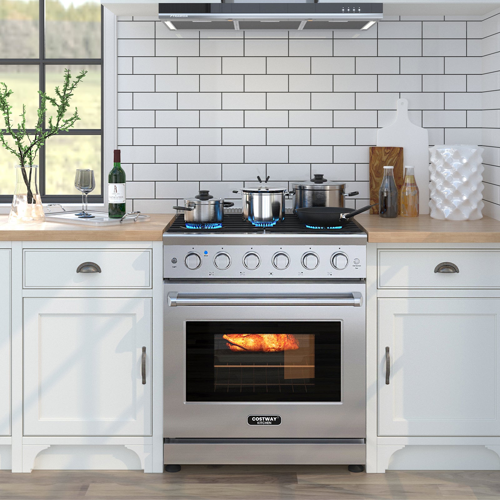 30 Inches 120V Natural Gas Range with 5 Burners Cooktop, Silver Toaster Ovens at Gallery Canada