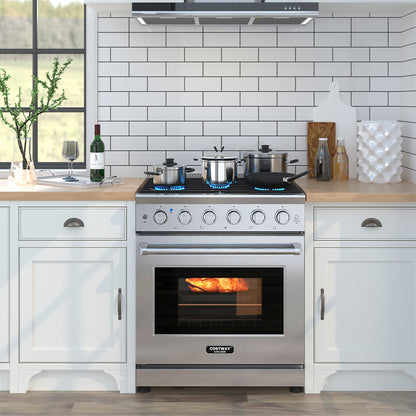 30 Inches 120V Natural Gas Range with 5 Burners Cooktop, Silver Toaster Ovens at Gallery Canada