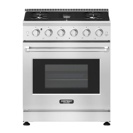 30 Inches Natural Gas Range, 5 Burner Cooktop, Silver