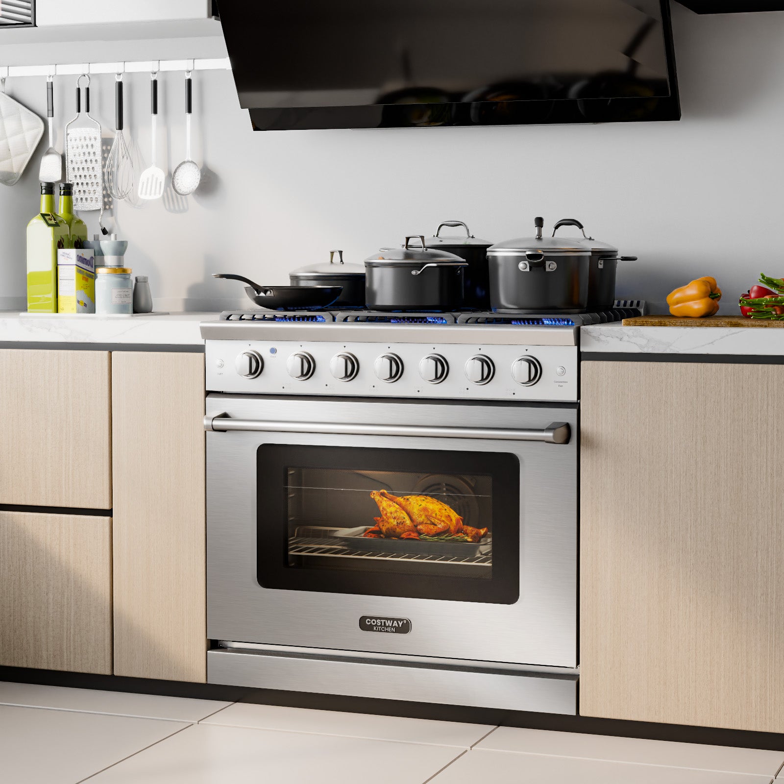 36 Inches Freestanding Natural Gas Range with 6 Burners Cooktop Food Warmers & Burners at Gallery Canada