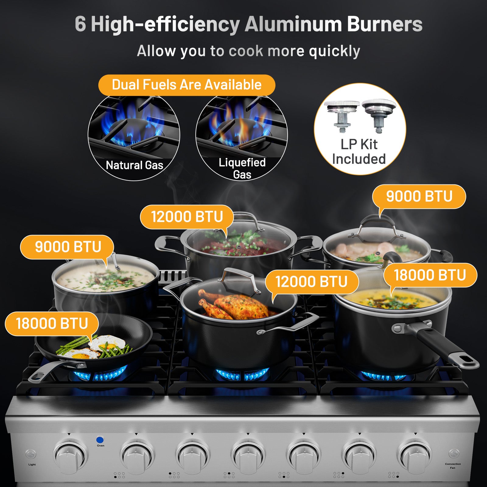 36 Inches Freestanding Natural Gas Range with 6 Burners Cooktop Food Warmers & Burners at Gallery Canada