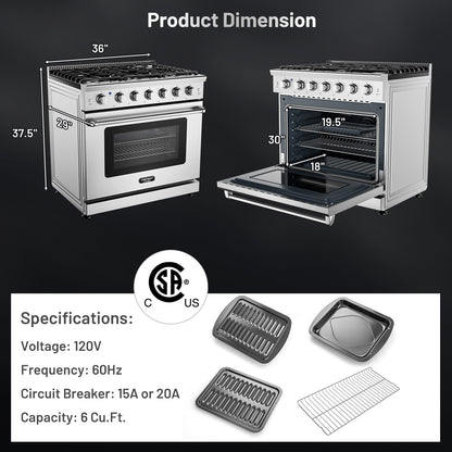 36 Inches Freestanding Natural Gas Range with 6 Burners Cooktop Food Warmers & Burners at Gallery Canada