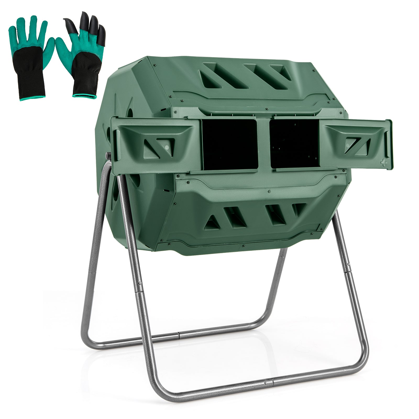 360° Rotatable Tumbling Composter with 2 Sliding Doors, Green Garden Tools Green at Gallery Canada