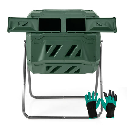 360° Rotatable Tumbling Composter with 2 Sliding Doors, Green