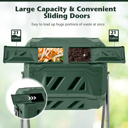 360° Rotatable Tumbling Composter with 2 Sliding Doors, Green Garden Tools at Gallery Canada