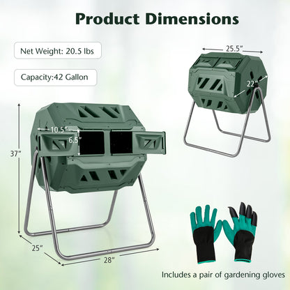 360° Rotatable Tumbling Composter with 2 Sliding Doors, Green Garden Tools at Gallery Canada