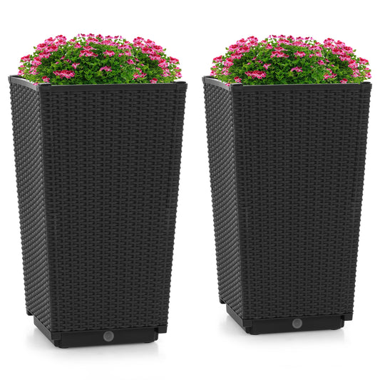 Outdoor Wicker Flower Pot Set, 2-Piece, Black Raised Garden Beds Black at Gallery Canada