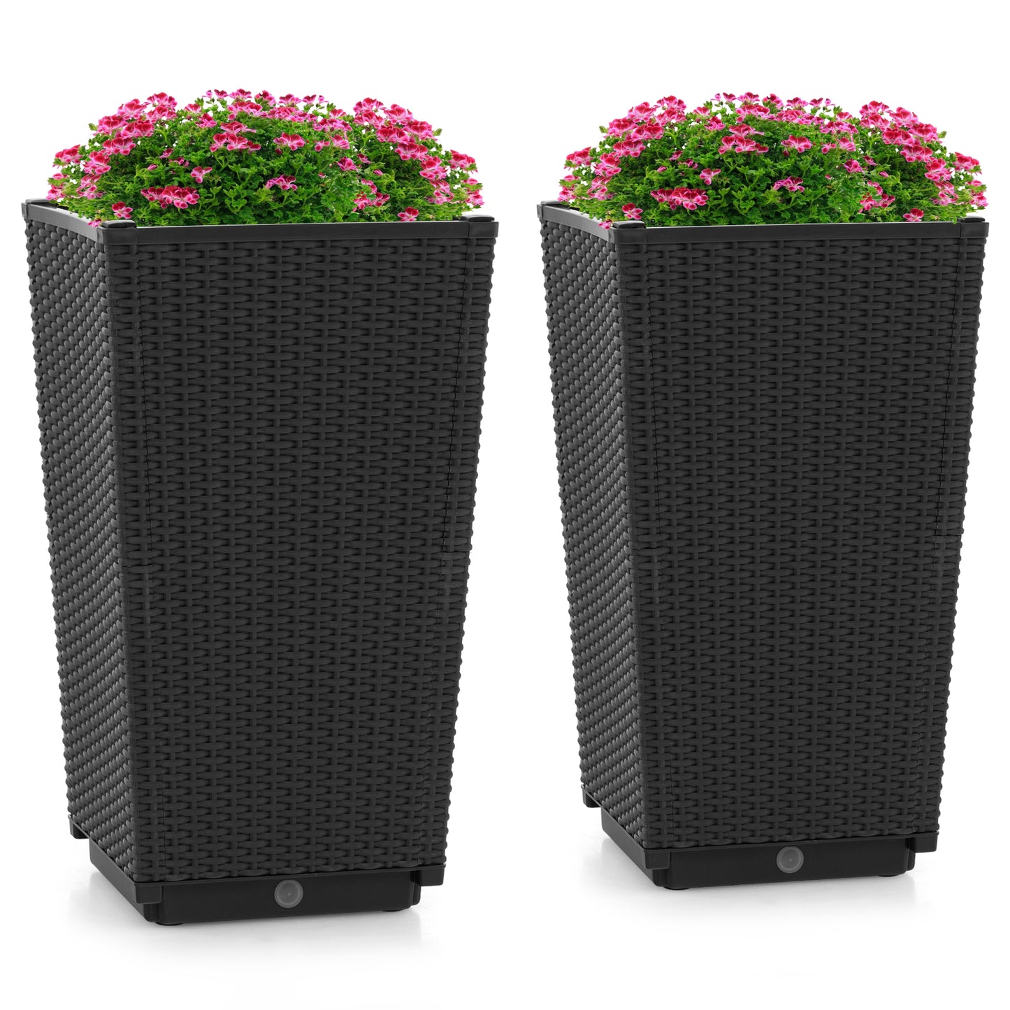Outdoor Wicker Flower Pot Set of 2 with Drainage Hole for Porch Balcony, Black Raised Garden Beds at Gallery Canada