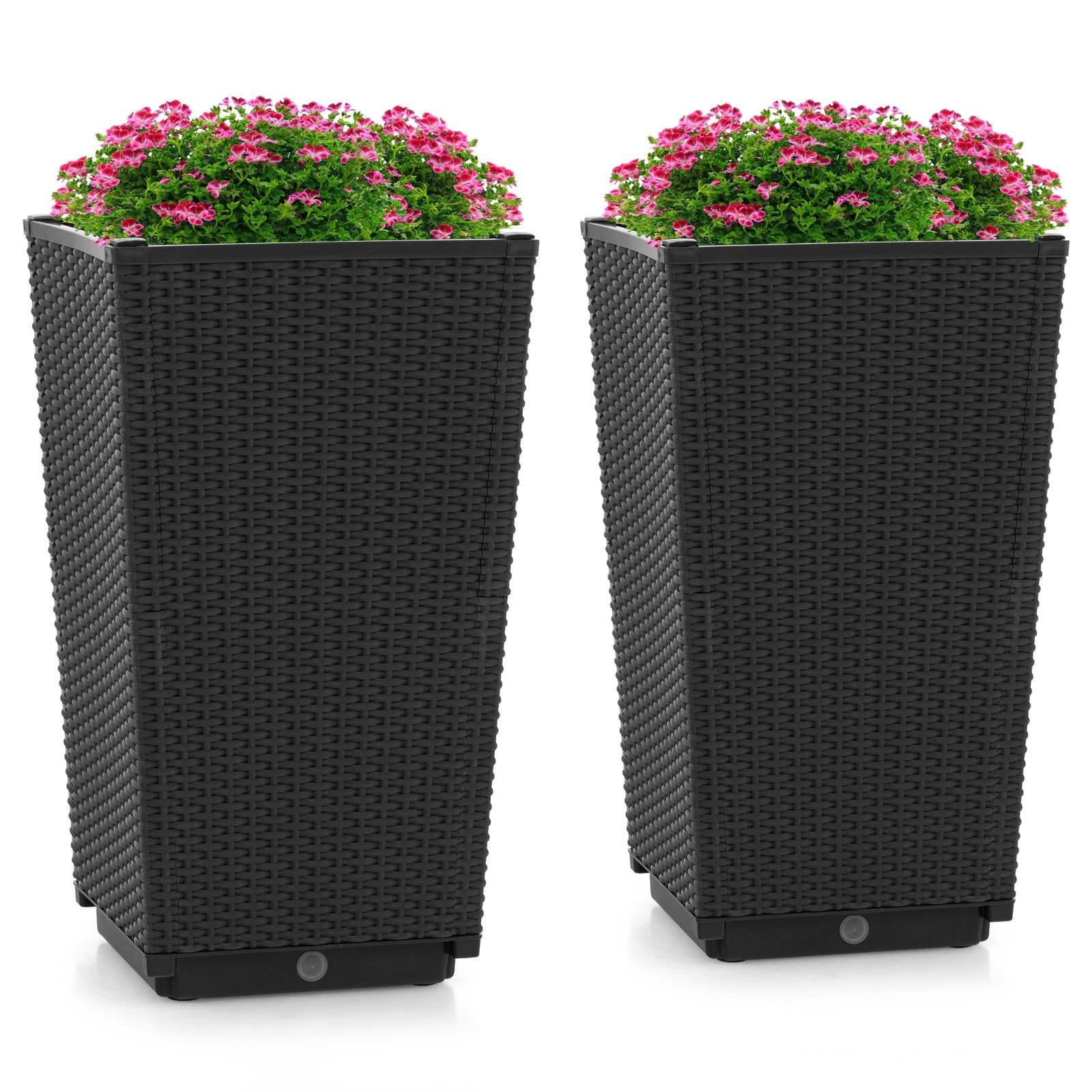 Outdoor Wicker Flower Pot Set of 2 with Drainage Hole for Porch Balcony, Black Raised Garden Beds at Gallery Canada
