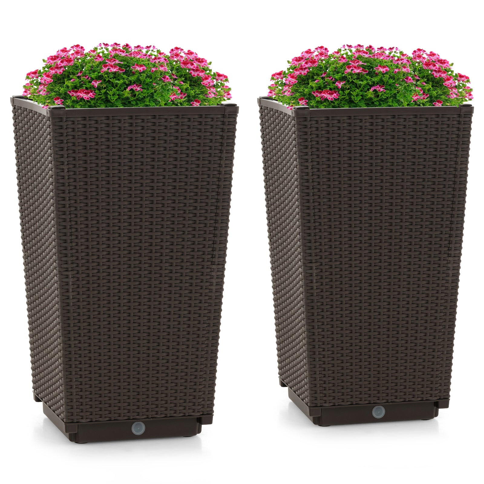 Outdoor Wicker Flower Pot Set of 2 with Drainage Hole for Porch Balcony, Brown Raised Garden Beds Brown at Gallery Canada